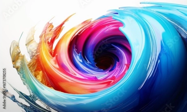 Obraz Fluid Abstract 3D Splash in Vivid Multicolor. Colorful liquid splash creating a dynamic wave effect in bright tones
