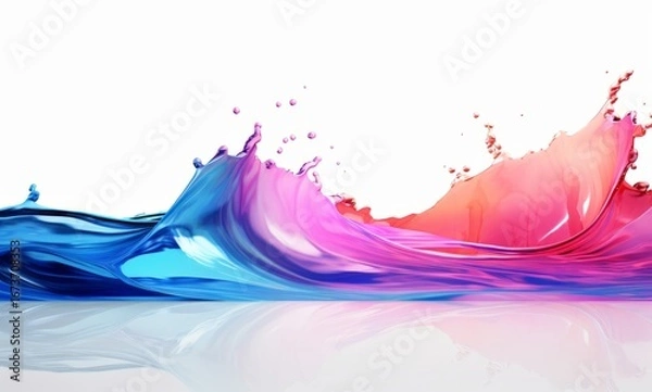 Obraz Fluid Abstract 3D Splash in Vivid Multicolor. Colorful liquid splash creating a dynamic wave effect in bright tones