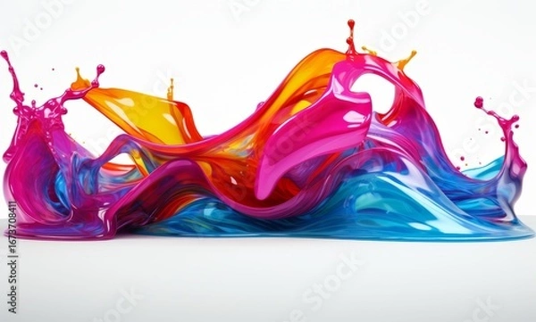 Obraz Fluid Abstract 3D Splash in Vivid Multicolor. Colorful liquid splash creating a dynamic wave effect in bright tones