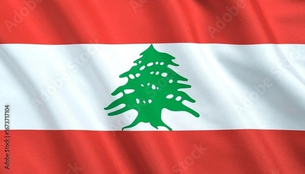 Fototapeta Lebanon flag with red-white-red horizontal stripes and central green cedar tree.