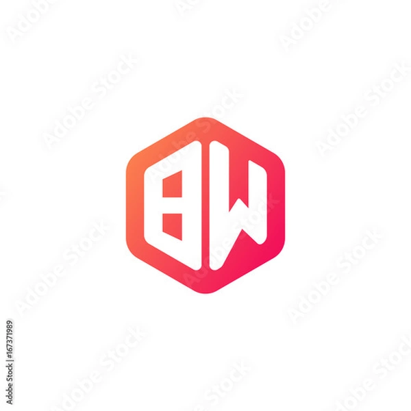 Fototapeta Initial letter bw, rounded hexagon logo, gradient red orange colors
 
