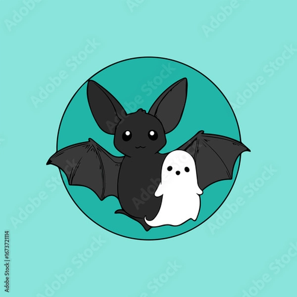 Fototapeta Spooky Bat and Ghost Vector Illustration