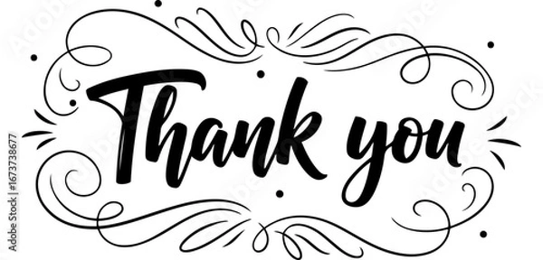 Fototapeta Vector art of elegant black thank you calligraphy