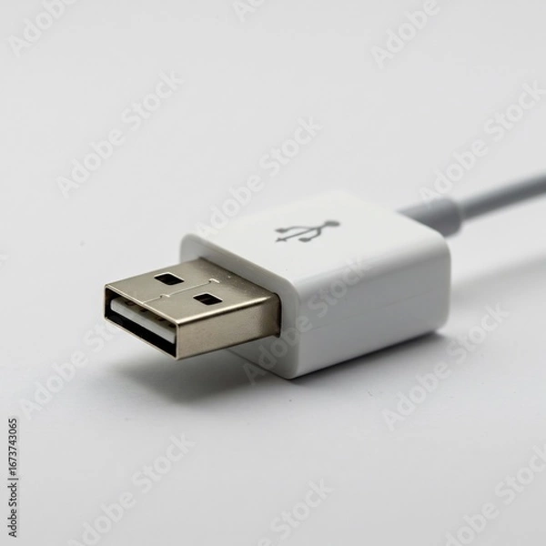 Fototapeta 白いUSBケーブル接写写真 ミニマルデザイン