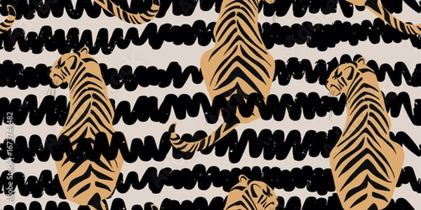 Fototapeta Tiger motif with wavy stripes pattern