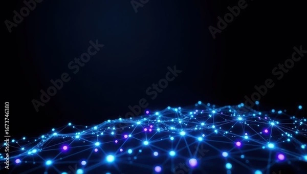 Fototapeta Dynamic network connecting nodes with vibrant blue and purple glow for innovative technology solutions