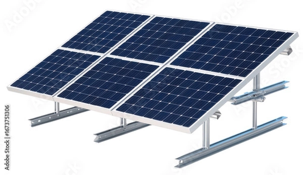 Fototapeta Solar panel array on metal mounting structure for renewable energy generation