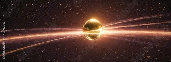 Fototapeta Golden Sphere Orbiting a Star in Cosmic Scene