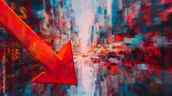 Fototapeta Abstract Visual Narrative of a Deteriorating Global Economy with a Descending Bold Red Arrow and Negative Financial Metrics