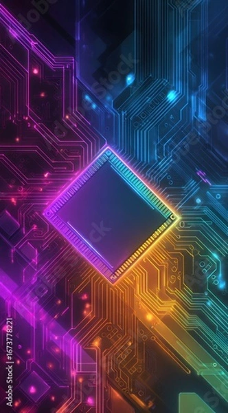 Fototapeta Abstract circuit board design with vibrant colors