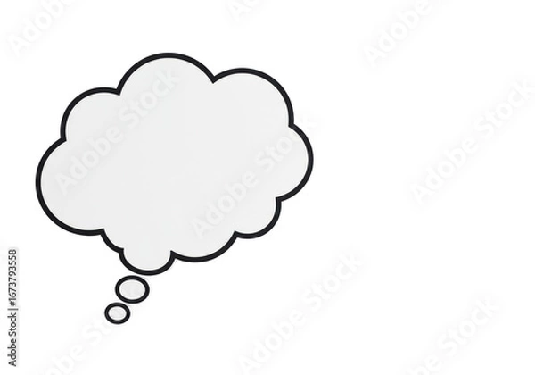 Obraz Photorealistic blank transparent cloud-shaped thought bubble with clean black outline, off-center left on transparent seamless background with ample copy space, concept of versatile communication