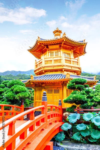 Obraz Ogród Nan Lian w Diamond Hill, Hongkong. Publiczny park z bezpłatnym wstępem ma powierzchnię 3,5 hektara i został zaprojektowany w stylu architektonicznym dynastii Tang.