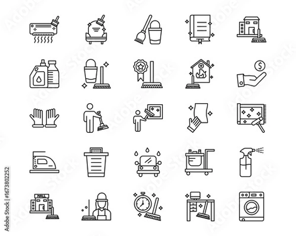 Fototapeta Cleaning Line Vector Icons