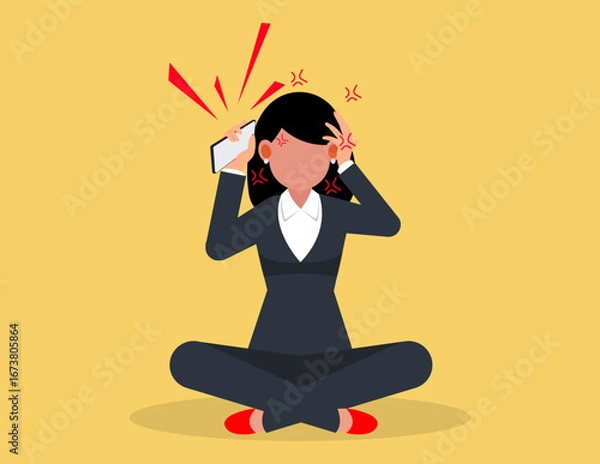 Fototapeta Stressful business talks.  An angry businesswoman is talking on the phone.