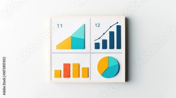 Fototapeta Productivity Tools organization apps concept. Graphs and charts displayed in a modern frame on a wall.