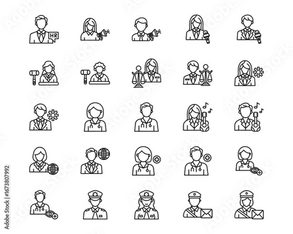 Fototapeta Professions Line Vector Icons