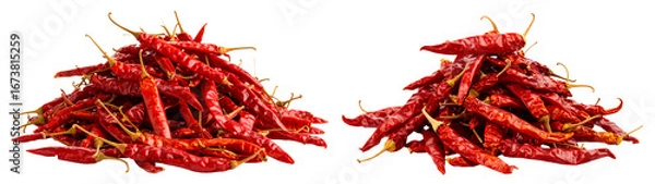 Obraz group of pile of dried red chili peppers isolated on white background