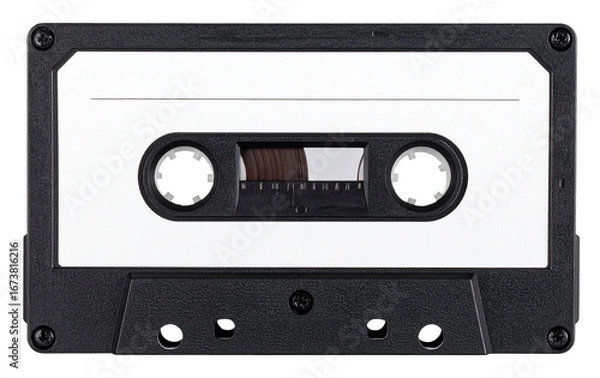 Fototapeta audio cassette tape with blank white label isolated on white background