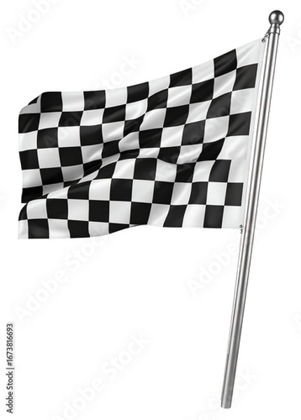 Obraz checkered racing flag on pole isolated on white background