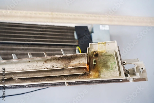 Fototapeta Dirty indoor air conditioning unit shows neglect and need for maintenance