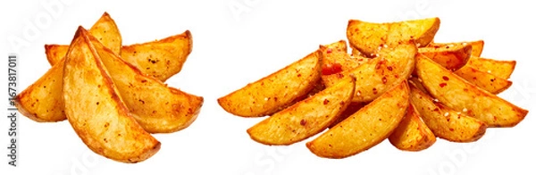 Obraz group of wedges fried potatoes isolated on white background