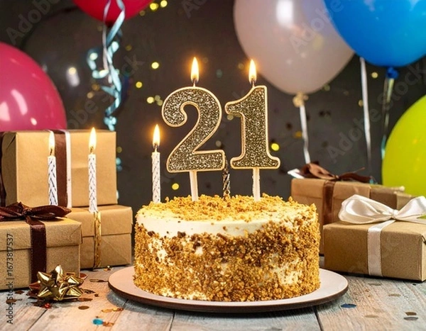 Fototapeta The First of Many: Celebrating turning 21 with a special birthday cake.