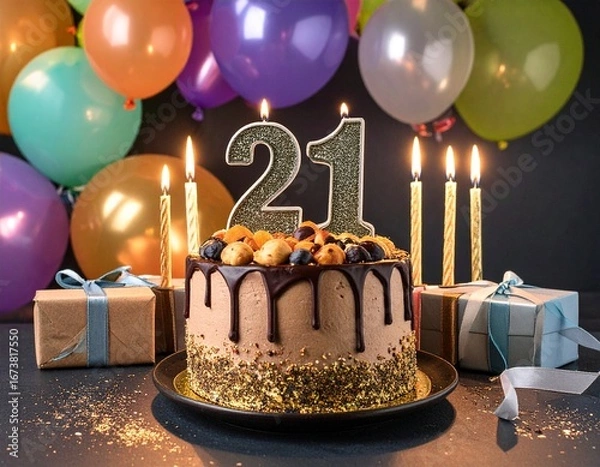 Fototapeta Cheers to 21: Let the new chapter begin with a stunning cake.