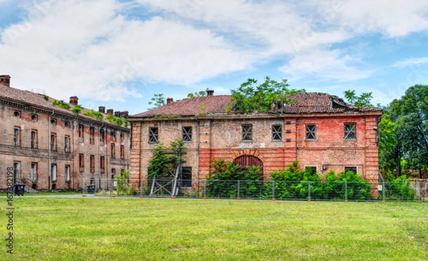 Obraz Abandoned and ruined buildings of the ancient damaged Cittadella of Alessandria in Italy. HDR effect.