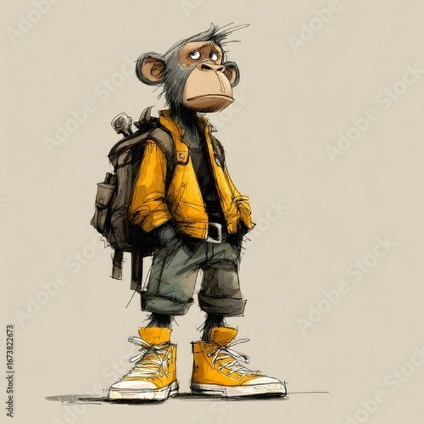 Obraz Cool Ape in Yellow Jacket, Unique Character for Youth Marketing