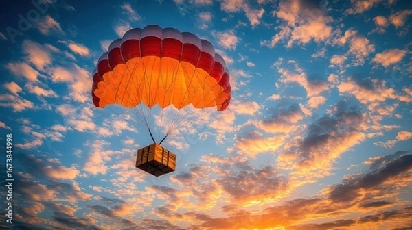 Obraz Sunset Cargo Parachute Delivery Sky Clouds