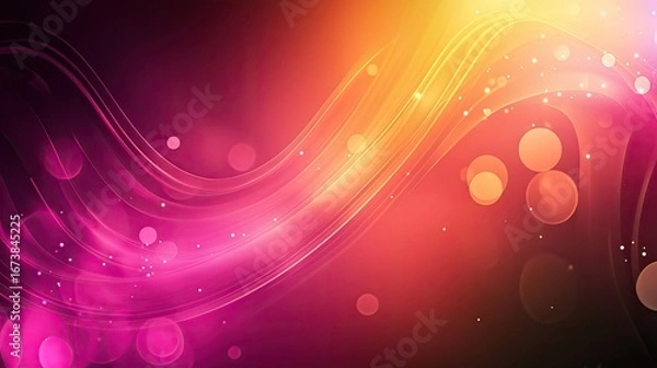 Fototapeta A vibrant backdrop featuring flowing lines and bokeh effects in shades of pink, orange, and yellow hues