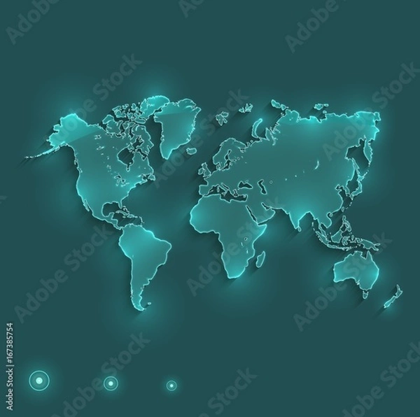 Fototapeta World map light neon vector