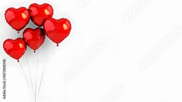 Obraz Romantic Red Heart Balloons Floating White Background