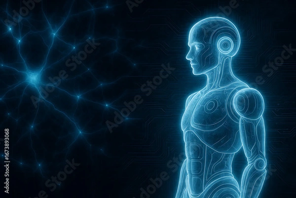 Fototapeta AI Neural Network and Futuristic Human Illustration