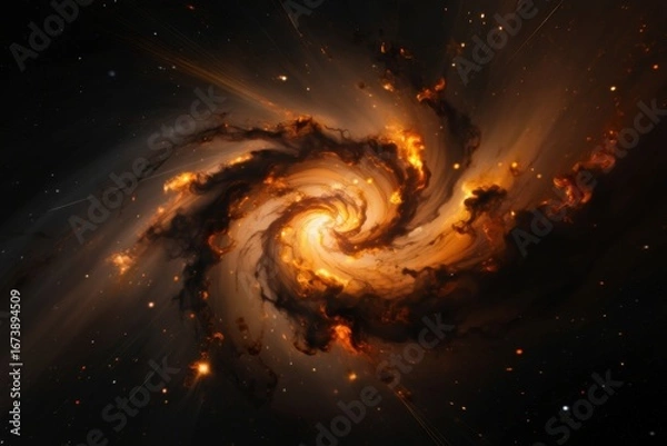 Fototapeta Fiery Cosmic Spiral Galaxy Swirls Through The Vastness of Space