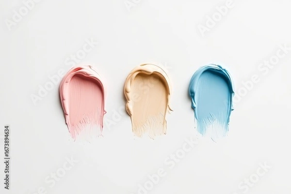 Fototapeta Three Swatches of Cosmetic Product Demonstrating Diverse Pigmentation and Texture