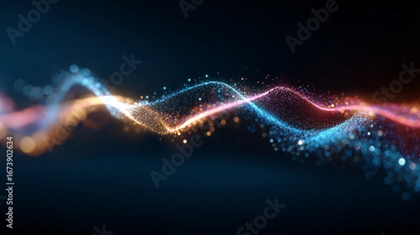 Fototapeta Animated sound waves pulse across a clean, minimal tech-blue background.