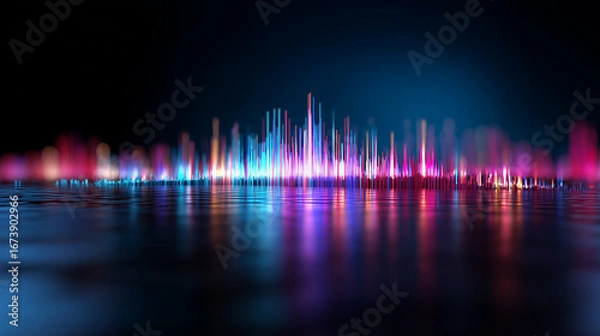 Fototapeta Animated sound waves pulse across a clean, minimal tech-blue background.