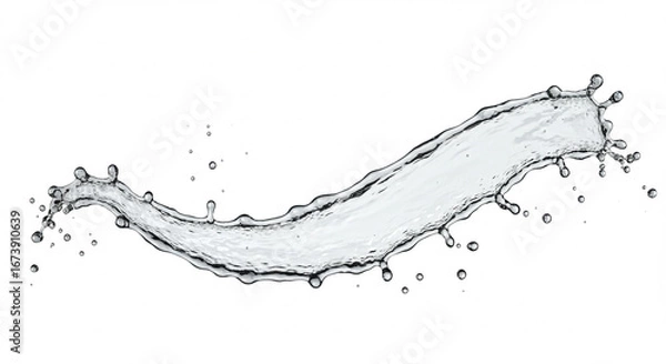 Fototapeta A dynamic and elegant splash of liquid gracefully curves across the frame, showcasing the fluidity and movement of the substance against a pristine white backdrop.