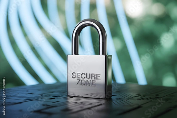Obraz A silver padlock with secure zone shown