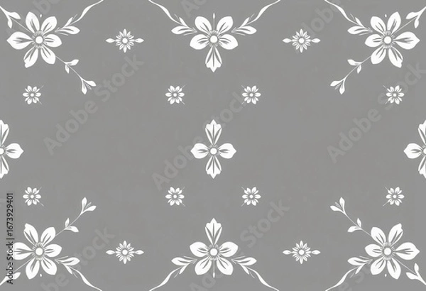 Fototapeta Elegant gray & white geometric floral seamless patterns Simple vector illustrations,  botanical,  backdrop