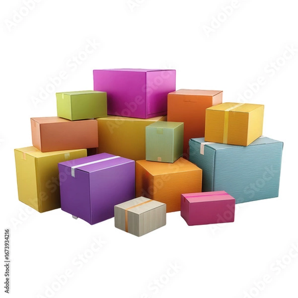 Fototapeta Colorful Stack of Cardboard Boxes on Transparent Background