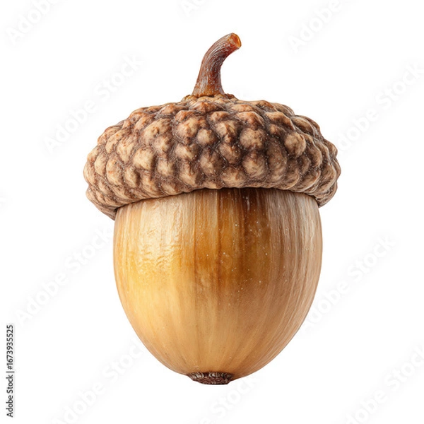 Fototapeta Close-Up of a Single Brown and Gold Acorn on a Transparent Background