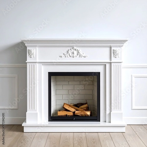 Fototapeta White fireplace in a light room
