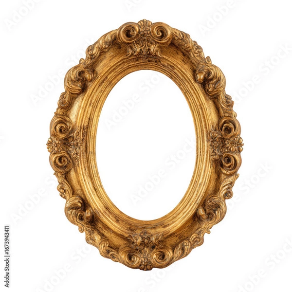 Fototapeta Ornate Gold Oval Frame with Intricate Details on Transparent Background