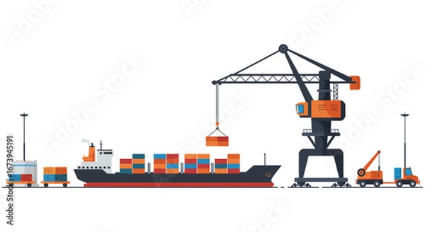 Fototapeta a cargo ship being loaded with containers by a large crane