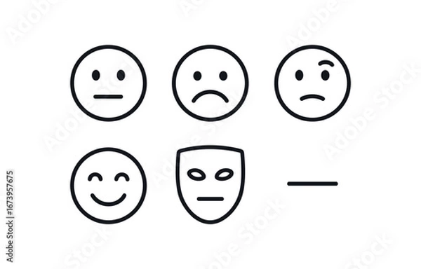 Fototapeta simple outline stroke icon isolated on white background: facial expression frown mark raised brow joy icon mask face mood line