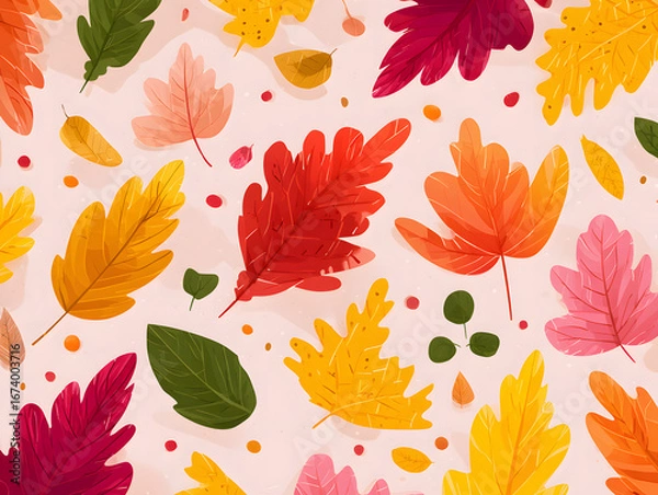 Obraz Colorful Autumn Leaves Seamless Pattern Background