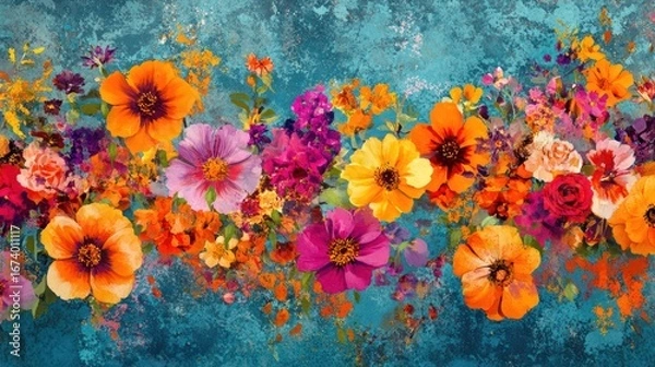 Obraz Vibrant floral border, textured background, decorative design for print, wallpaper, fabric