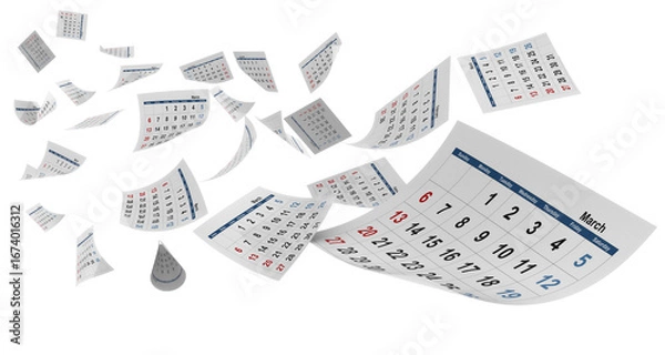Fototapeta calendar pages flying in transparent background - 3d rendering